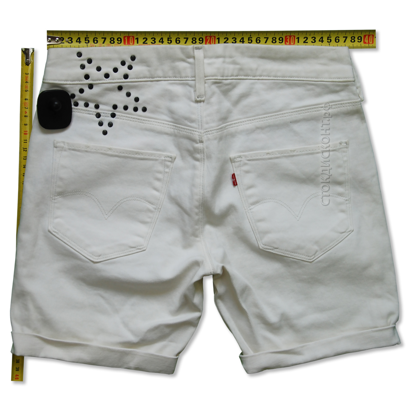 LEVIS Shorts White Leather Pocket